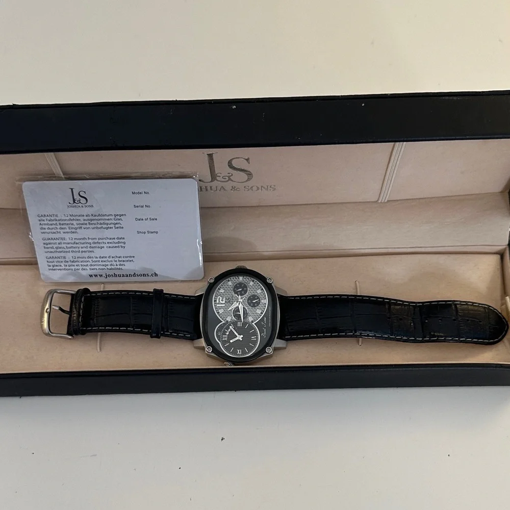 Joshua & Sons Navigator Men's Dual Time Zone Multifunction Leather Watch JS-29
